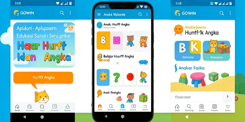Tampilan menarik dari aplikasi GOWIN yang memudahkan belajar huruf dan angka.