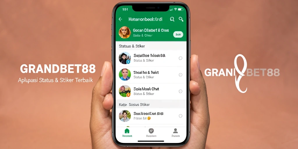 Tampilan antarmuka aplikasi GRANDBET88 dengan beragam stiker.