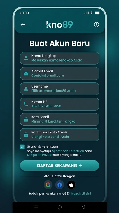 Cara Daftar Akun Baru kno89 untuk Android